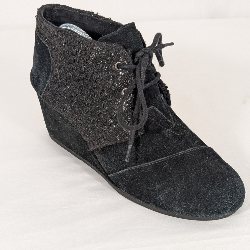 Toms Kala Desert Wedge Booties Black Suede Upper Ankle Wedge Heel Booties Size 9